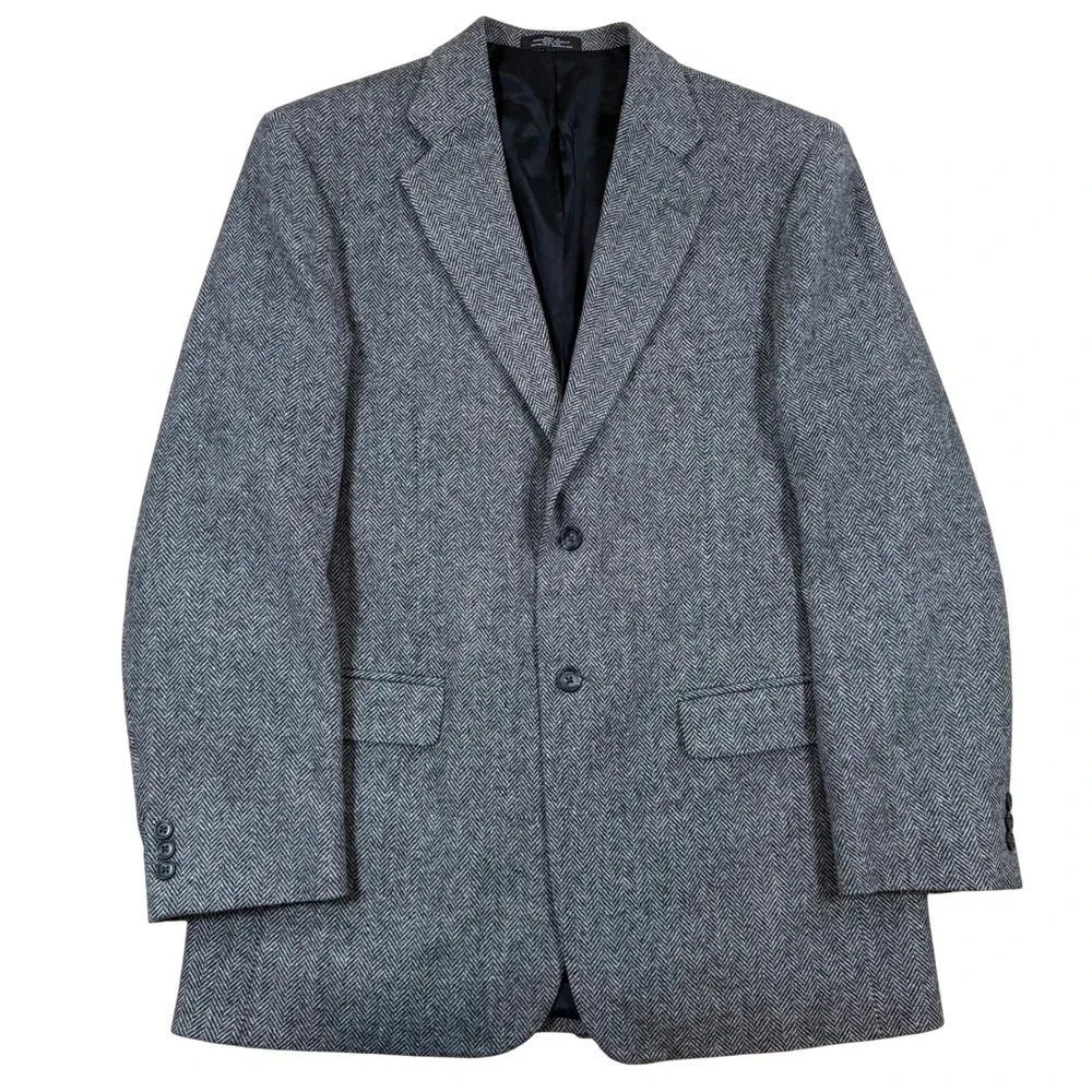 Towncraft Mens 42L Wool Lambswool Herringbone Blazer Sport Coat Grey 4218-4